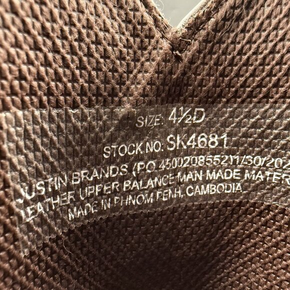 Justin Western Boots Kids Rugged Tan Buffalo 4.5D Embroidered Square Toe SK4681 - Picture 13 of 15